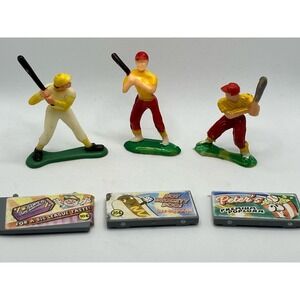 Baseball Cake Topper Plastic Figures Yellow Red Batters Vintage
